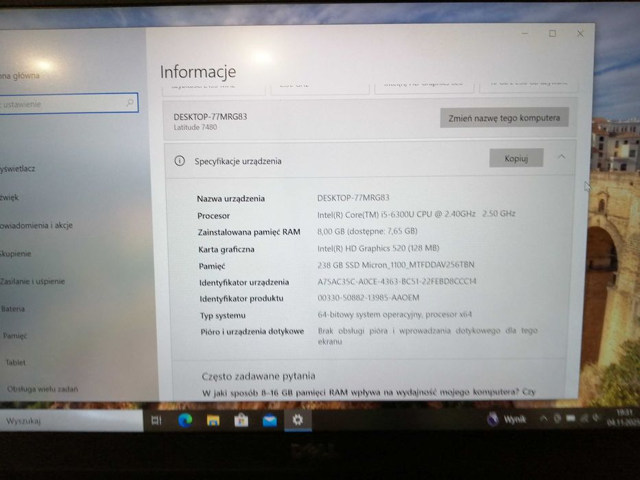 DELL Latitude 7480 i5 8GB RAM 14" 256GB SSD