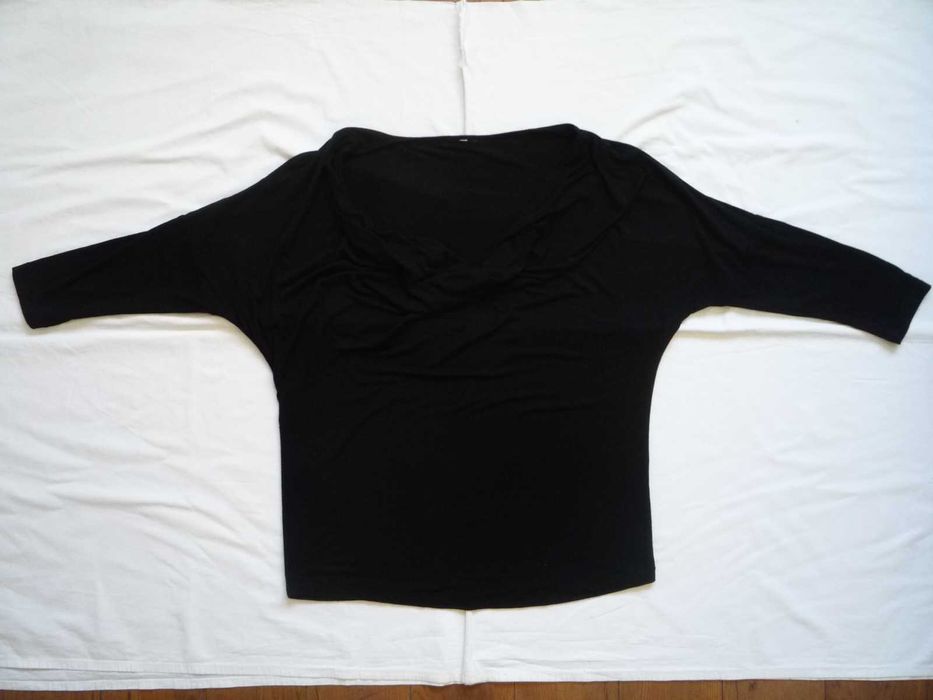 Reserved 40/L Czarna bluzka Oversize Dekolt woda 3/4 rękaw