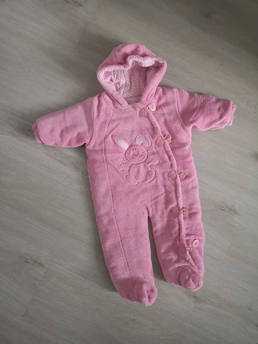Kombinezon zimowy 68 różowy króliczek ciepły gruby jak nowy