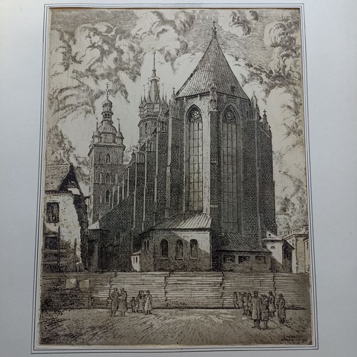 Grafika Józef Pieniążek Kościół Mariacki Kraków 1934 Rok