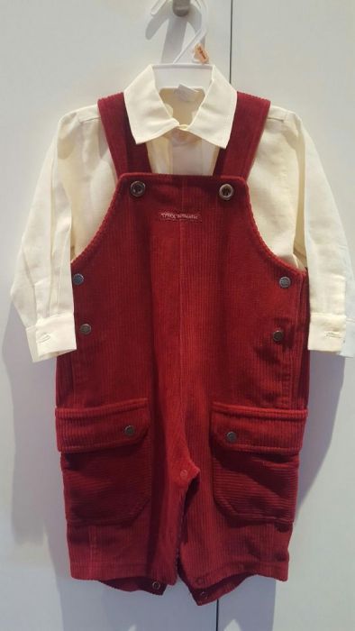 Conjunto camisa e jardineira para menino 6-12 meses, NOVO