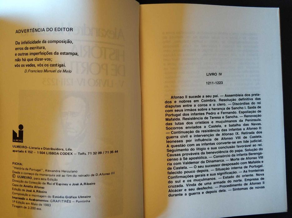 Livro "História de Portugal Vol. V 1211 a 1223" de Alexandre Herculano