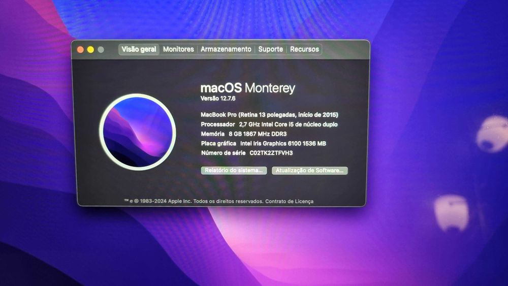 MacBook Pro Retina 13" (2015) – i5, 8GB RAM, 128GB SSD na caixa!