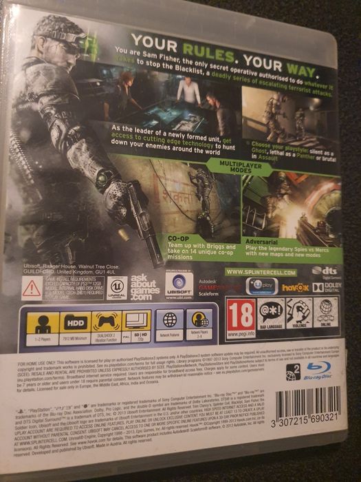 Sprzedam strzelanka na 2 os. Splinter Cell Blacklist Ps3 PlayStation 3