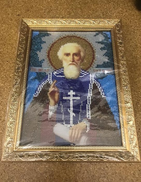 Икона вышитая бисером прп. Сергий Радонежский ручная работа hand made