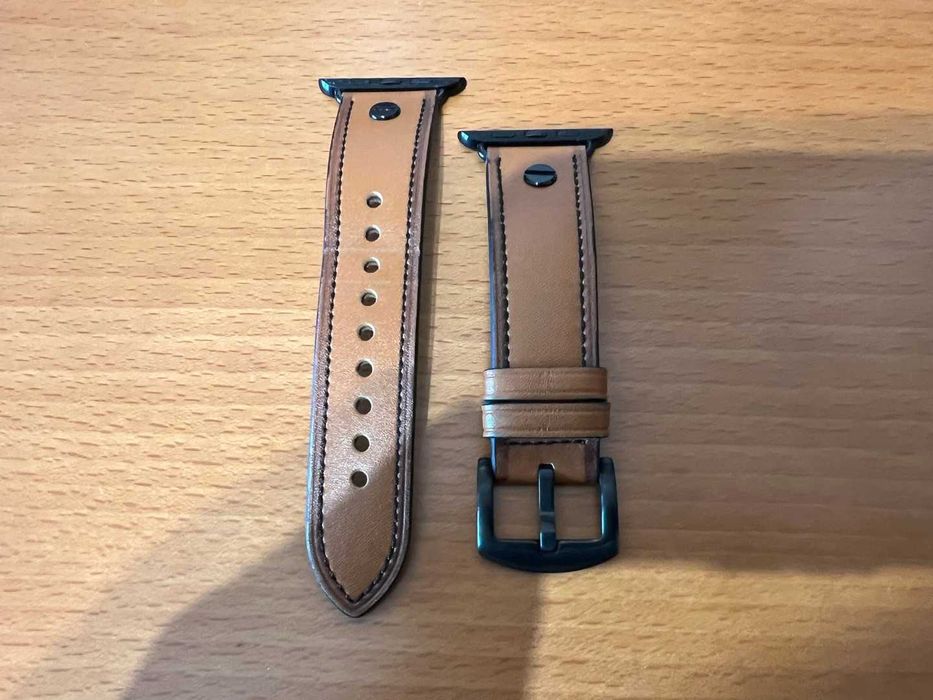 Bracelete pele Castanha p/ Apple Watch 45mm