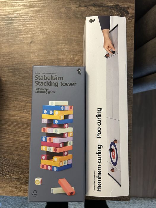 Jogo Jenga e poo curling