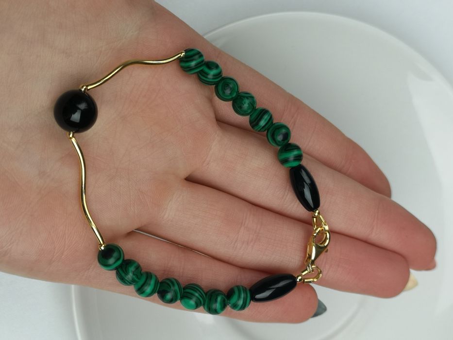 Bransoletka malachit czarny onyks