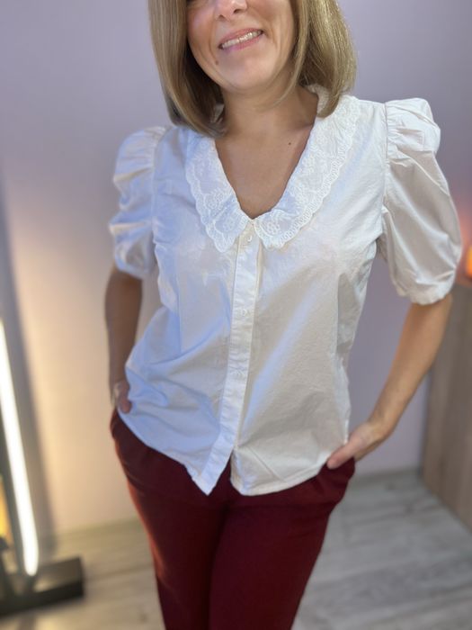 Piękna biała koszula ludowa etno koronki bufiaste rękawy
