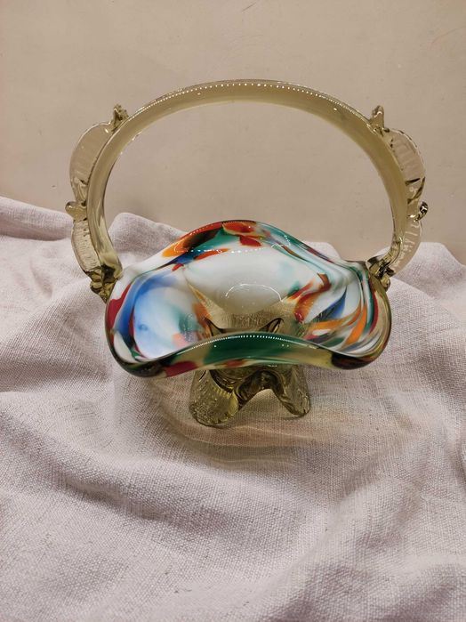 Koszyk szklany kolorowy Ząbkowice PRL