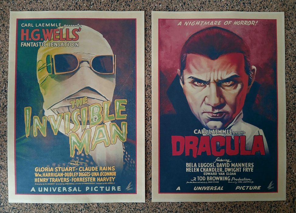 Lote de 8 Posters: Monstros Clássicos do Cinema (papel kraft 30x42 cm)