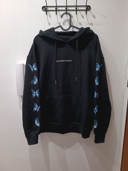 Bluza damska czarna z kapturem r.S Cropp motyle