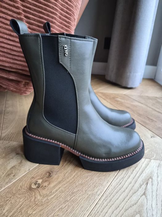 Skórzane botki GAUDI kolor zielony militarny rozm 40