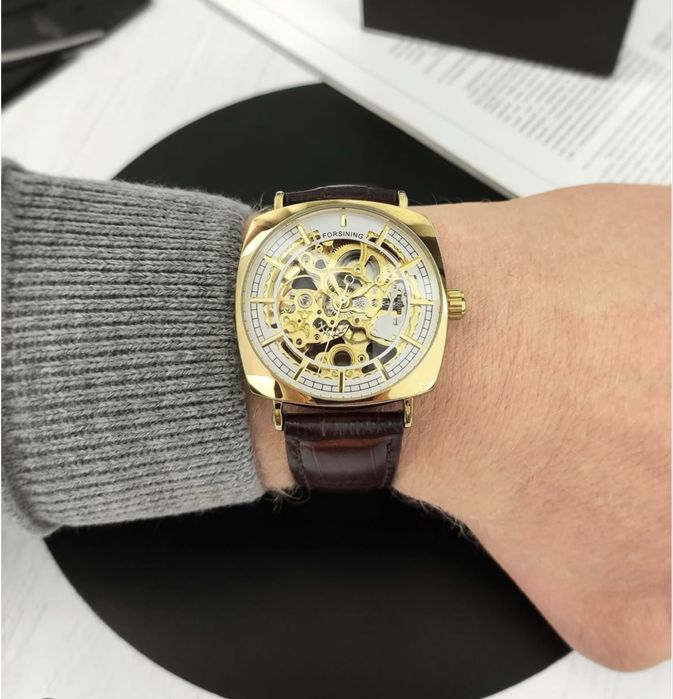 Стильний чоловічий годинник Forsining Basuka - коричневий, механіка