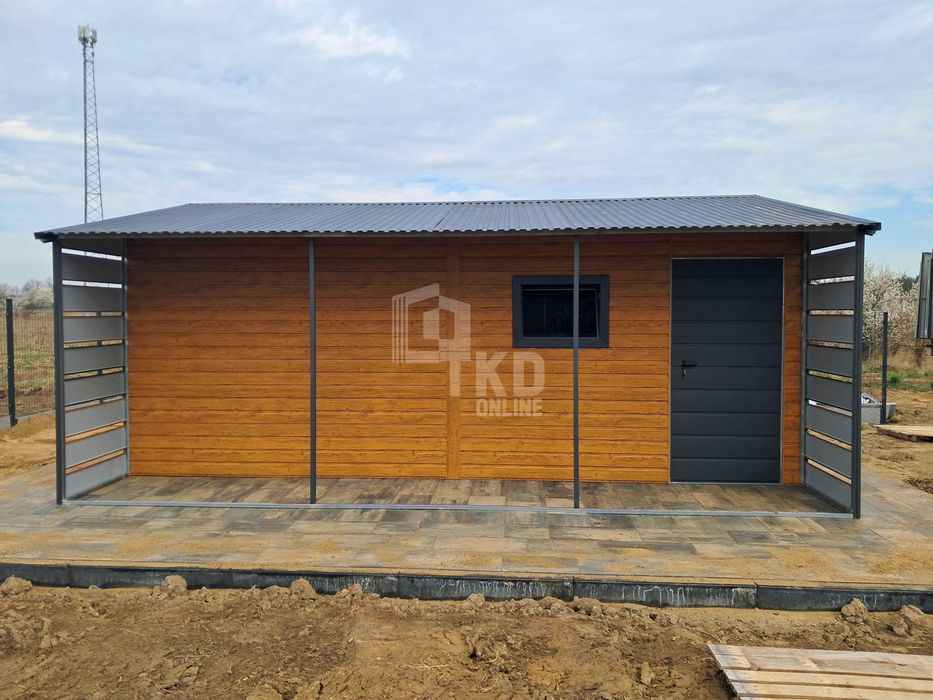 Garaż blaszany 4x5m + wiata 1x5m brama drzwi okno dach TKD269