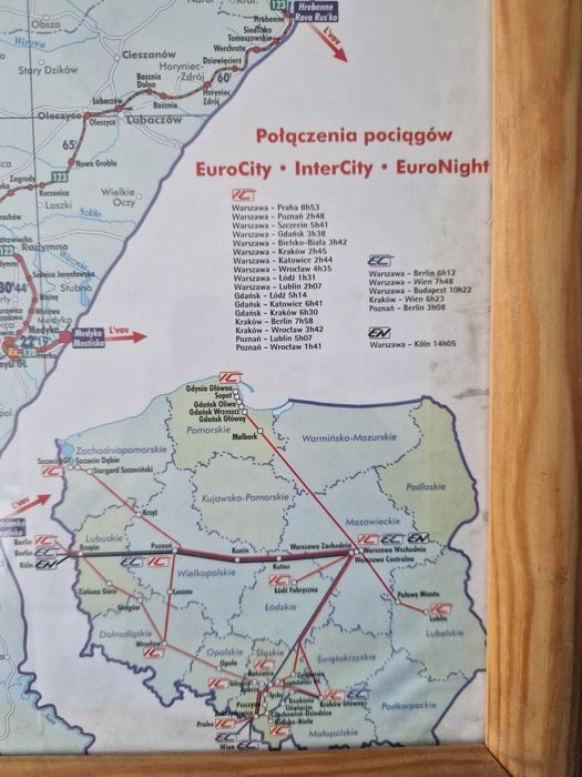 Mapa kolejowa PKP z 1999 roku, czasy przejazdu. Unikat, Szczecin