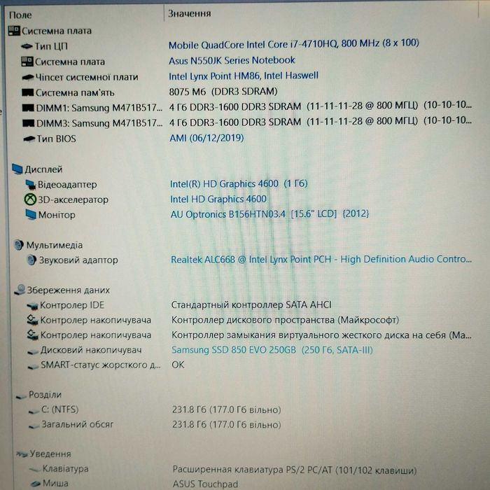 Ноутбук Asus Rog N550JK| видео 2 гб |Core i7 |8/250 SSD|батарея 2 часа