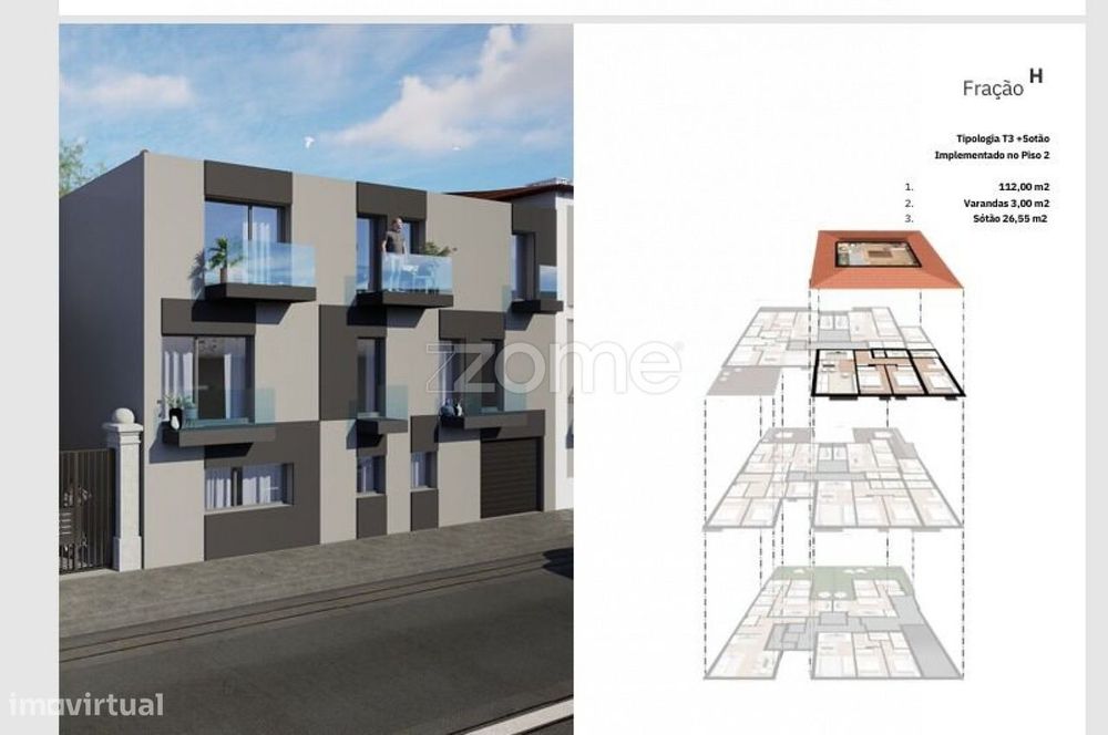 Apartamento t3 novo com garagem varandas e sótão