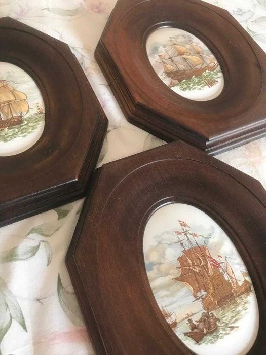 3 Quadros de barcos com moldura