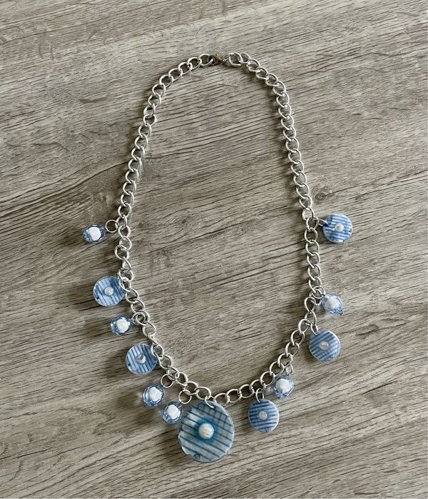 Silver Necklace with Blue Pendants