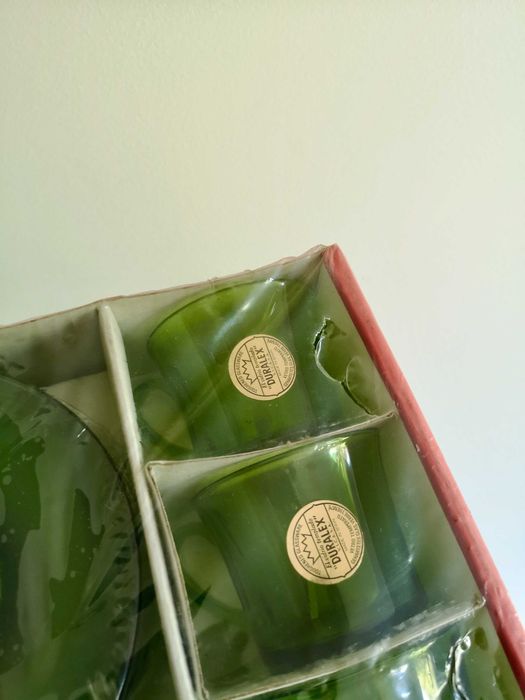 Conjunto de chávenas de café e pires vintage Duralex 2000/Vicasa verde