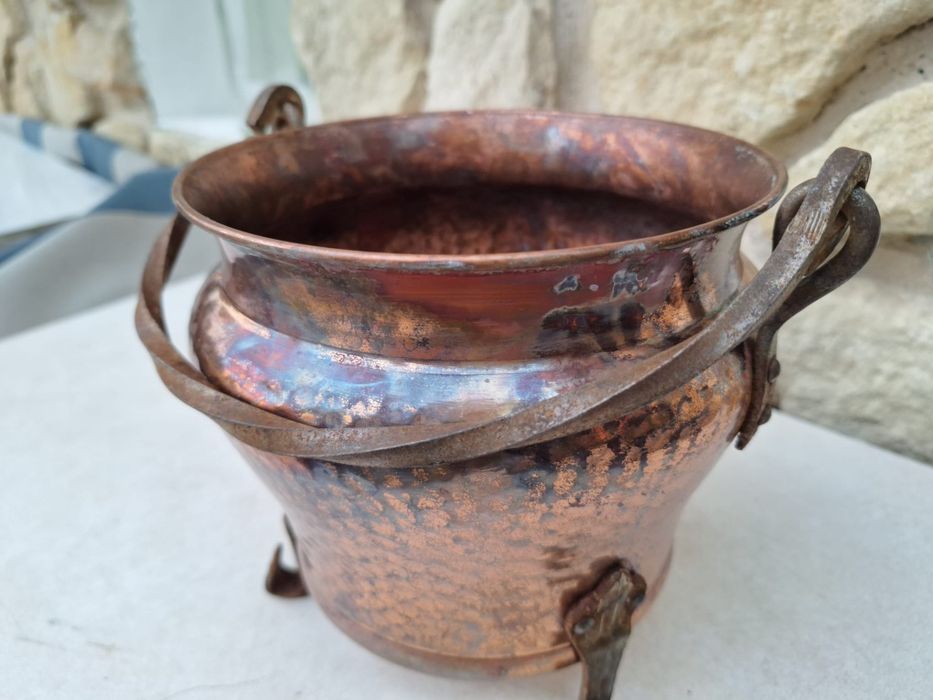 Osłonka na doniczkę miedziana kociolek wiadro 2.5l antyczna zabytkowa