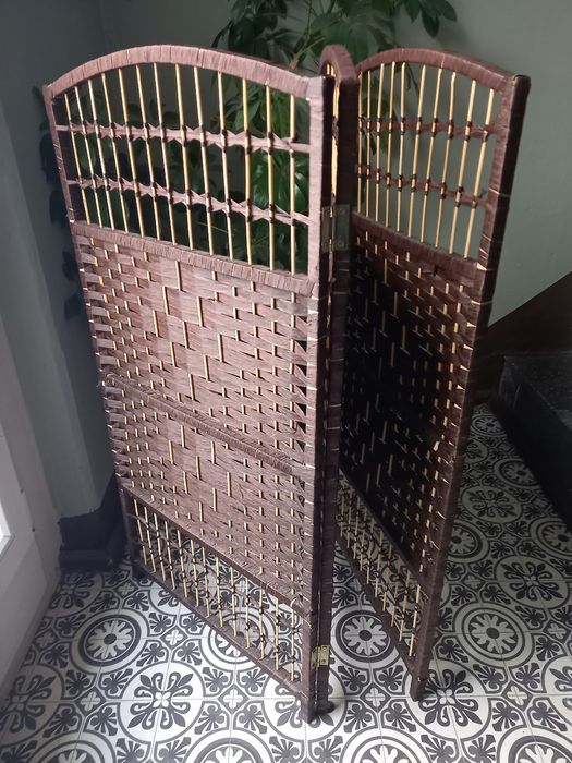 Parawan rattanowy wiklinowy ciemny brąz dekoracyjny 100 cm x 150 cm