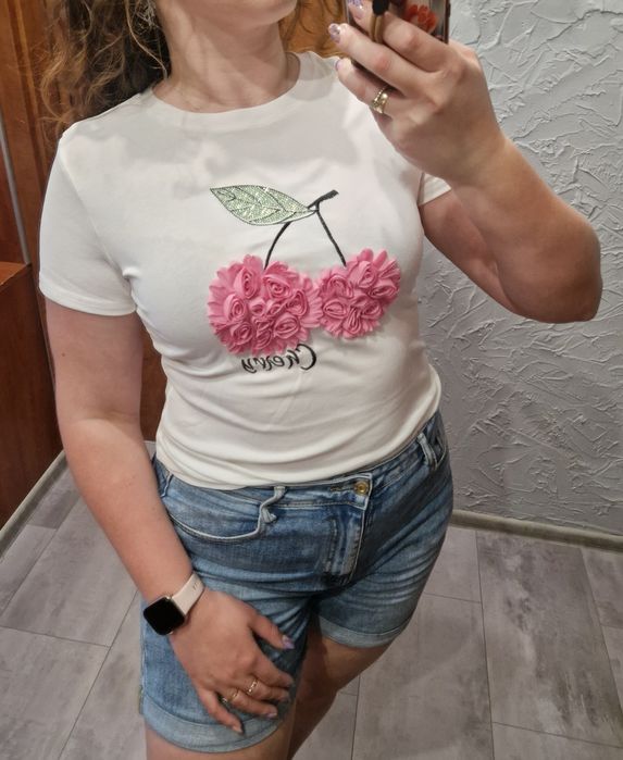 Bluzka damska T-shirt wyszywane wisienki 3D Nowa