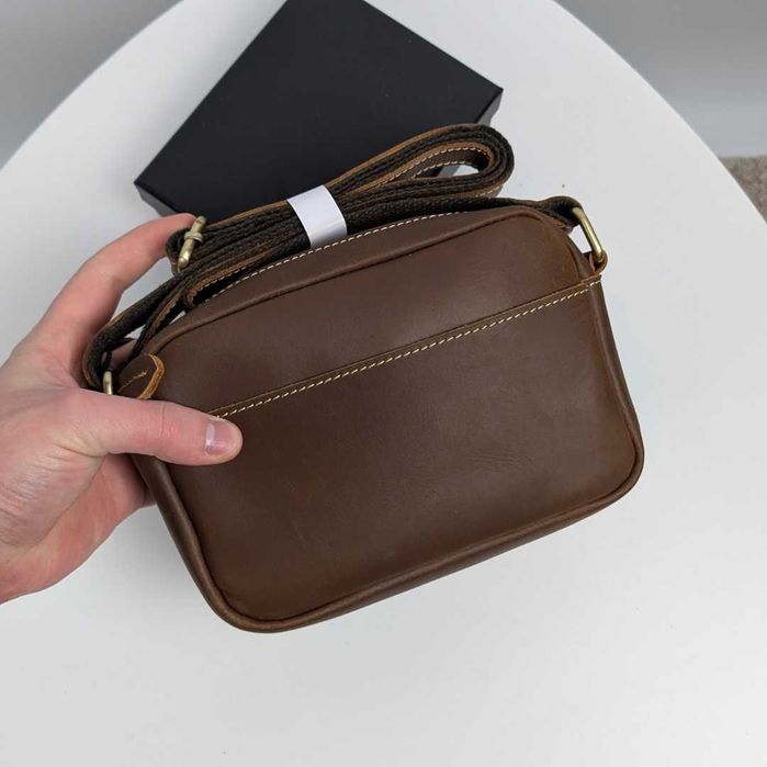 Мужская сумка через плечо кожаная из натуральной кожи Crazy Horse crossbody кроссбоди коричневая компактная