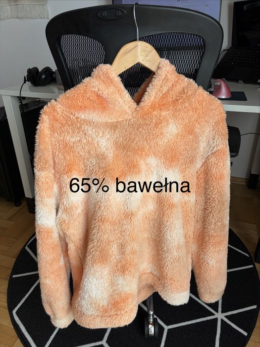 Bluza z kapturem puchata miś brzoskwiniowa chmurka