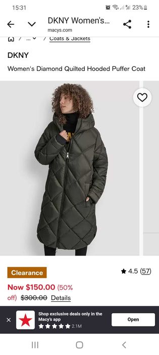 Пальто-пуховик DKNY Diamond Quilted Hooded Puffer Coat S та L