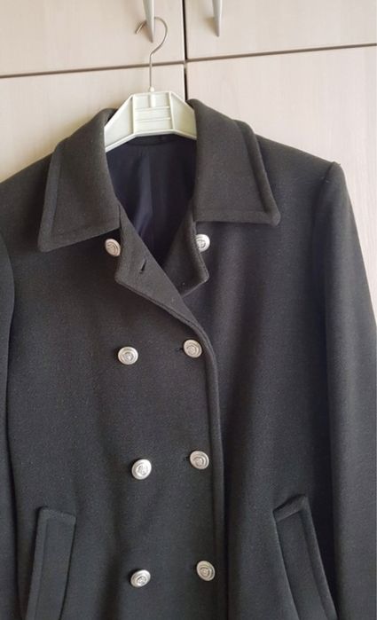 Płaszcz wełniany wełna 100% dwurzędowy grafitowy krótki