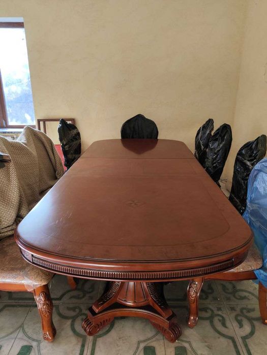 Стол со стульями, деревянный классический раскладной
