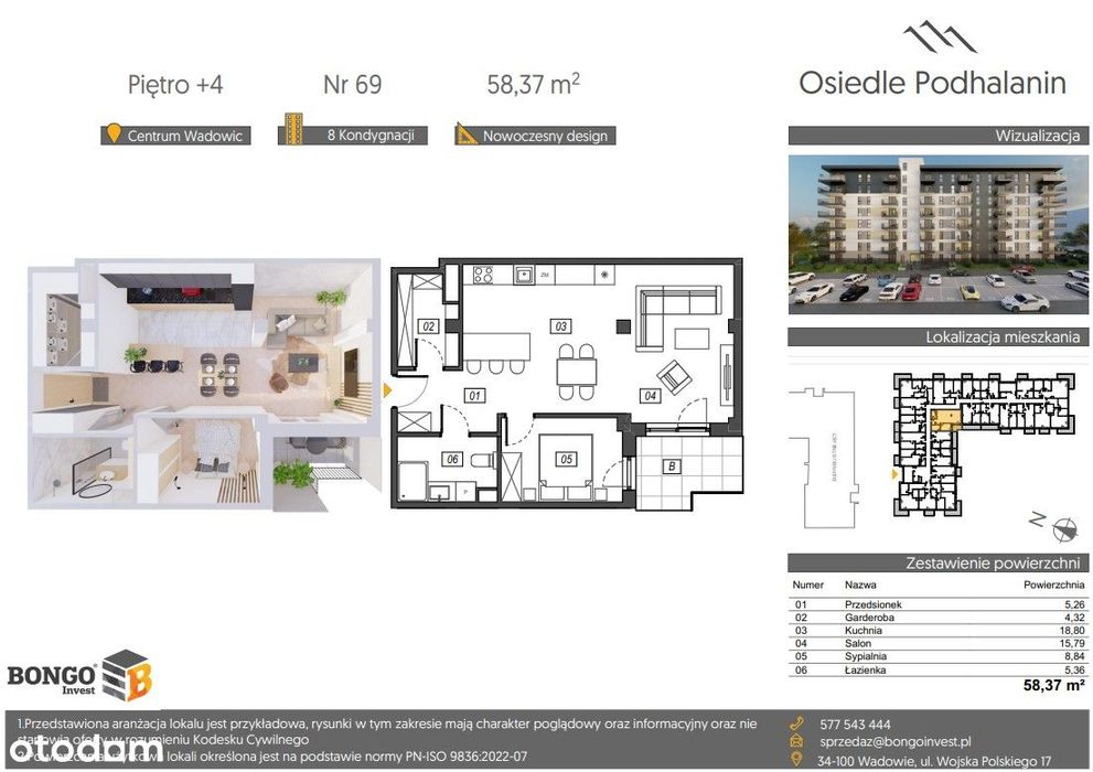 Wadowice Podhalanin mieszkanie na sprzedaż 58,34 m2 4 piętro garderoba