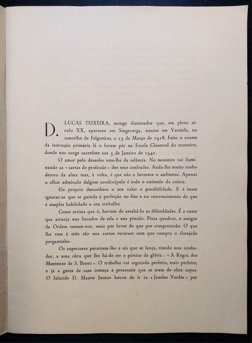 Exposição de Iluminuras do Monge Beneditino D. Lucas Teixeira - 1952