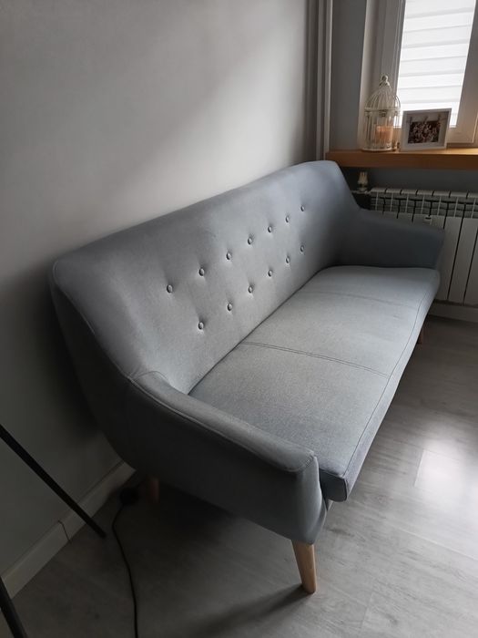 Sofa , fotel, pufa szaroniebieski zestaw