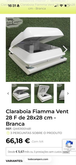 Claraboia Fiamma Vent 28 F 28x28