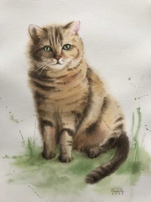 картина, котики, акварель, декор, подарок, уют