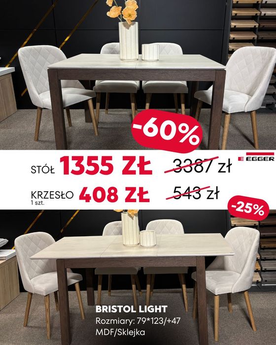 Rozkładany stół z laminatu EGGER 79*123/+47