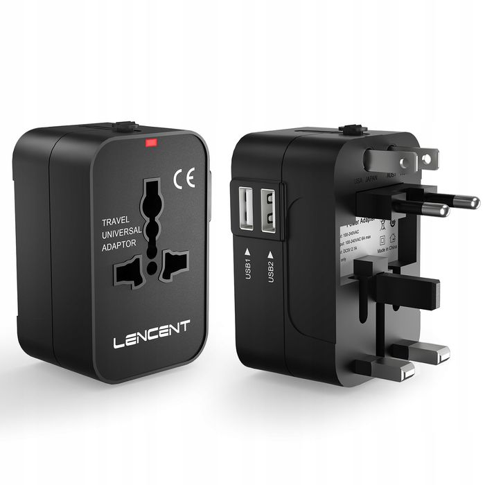 Adapter podróżny z USB LENCENT 200 krajów EU/UK/US/AU 240 V 6A Etui