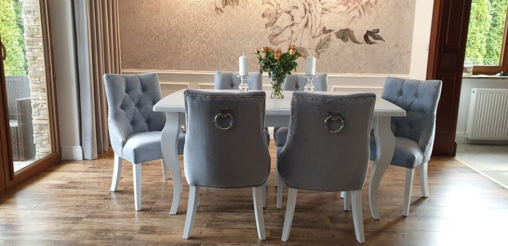 Krzesło eleganckie glamour chesterfield z kołatką tapicerowane hampton