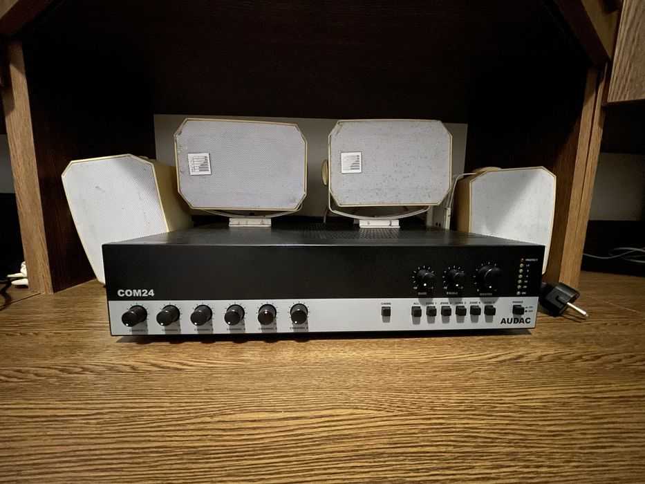Комплект звуку в гарному стані Трансляционный усилитель Audac COM24MK2 Black, б/у, состояние нового + 4 колонки AMC