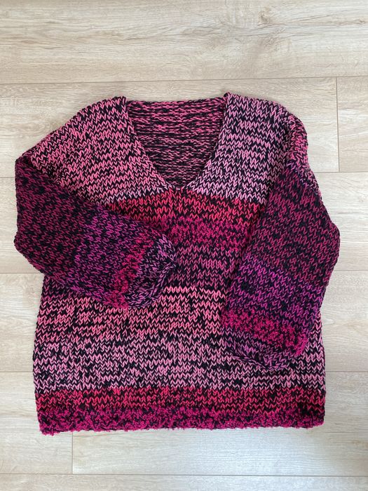 Sweter multi kolor gruby hand made over size