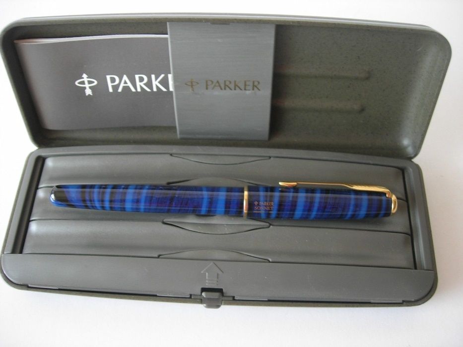 Caneta Parker Sonnet Deep Azul Marmeroado Ouro Aparo F