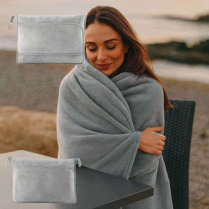 Дорожня м'яка ковдра-подушка-плед 2-в-1, фланель,сірий KT7003905