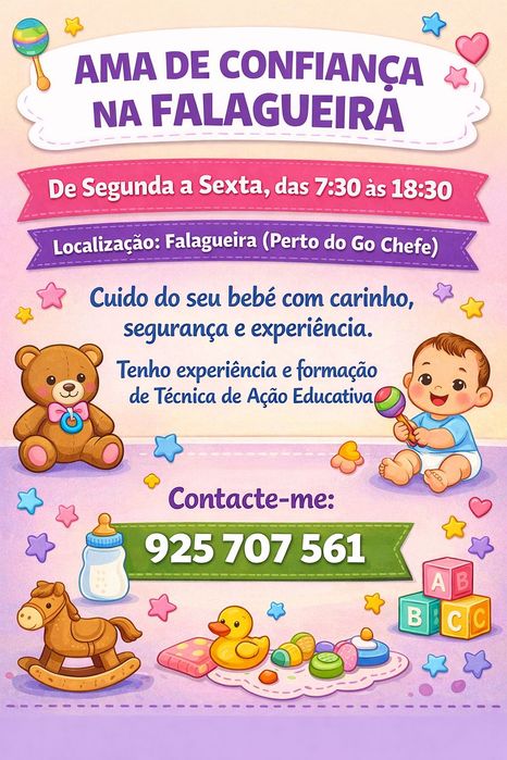 Ama carinhosa disponível a partir de mês de Agosto,em casa. Ambiente familiar e seguro. Contactar via whatsap.
