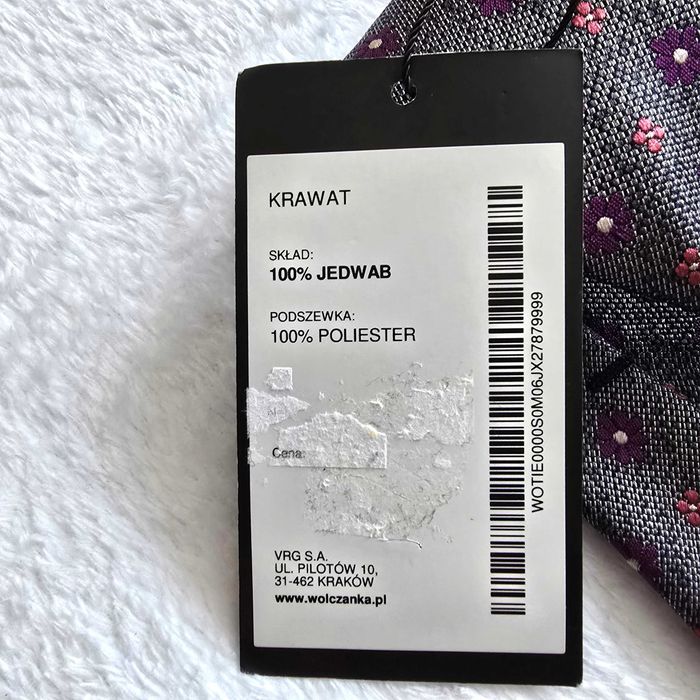 Jedwabny Krawat Wólczanka – 100% Jedwab – Nowy z Metką