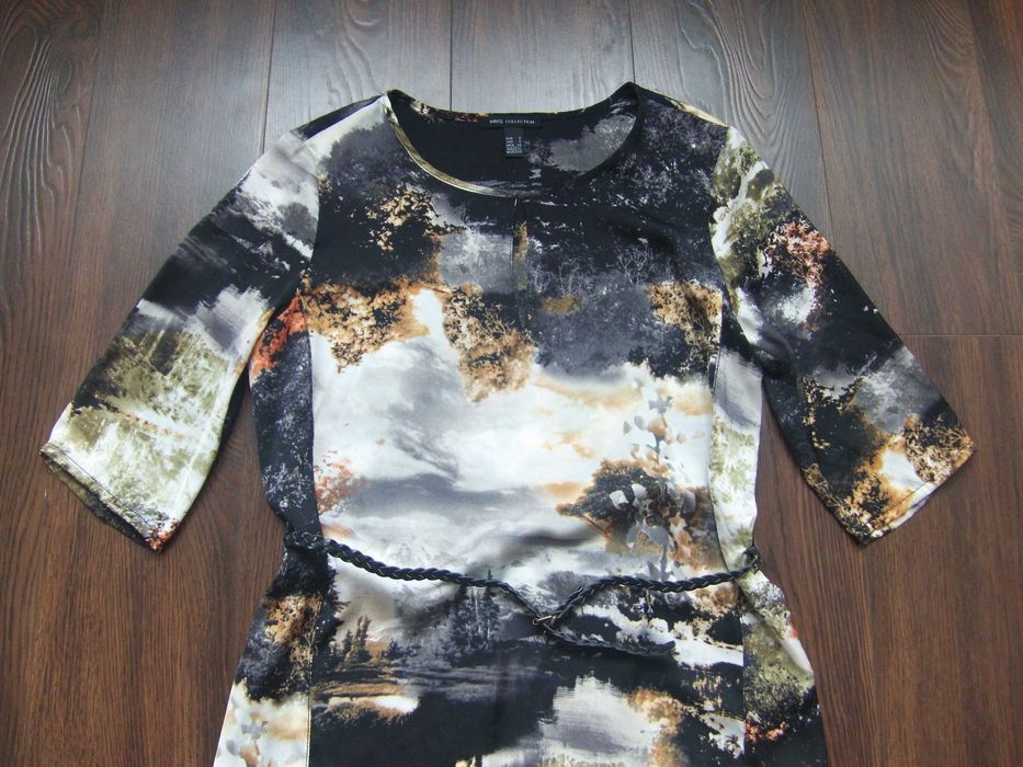 Сукня / платье Mango миди атласное + пояс рукав 3/4