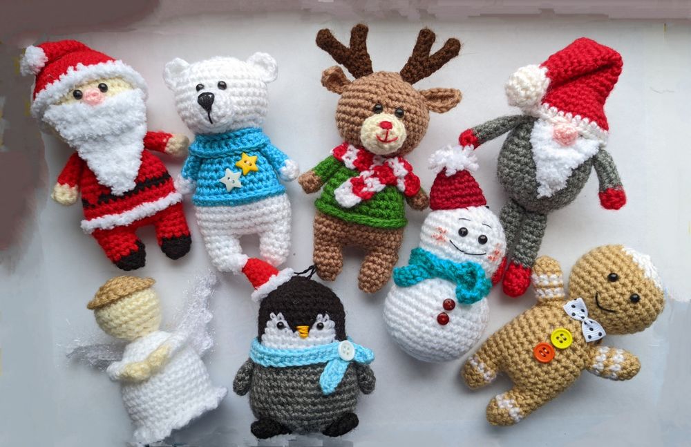 Новогодние вязаные игрушки,Санта,олень,мишка, пингвин,ангел,гном