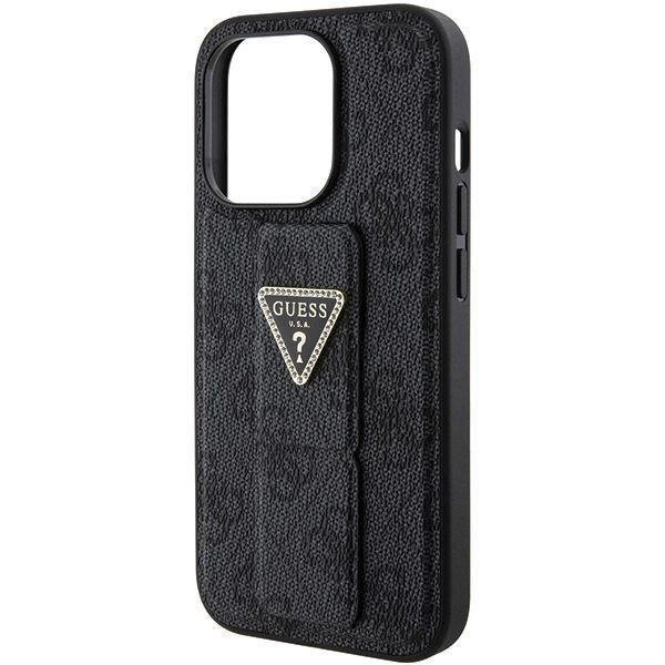 Etui Guess Grip Stand 4G Triangle Strass na iPhone 15 Pro - czarne